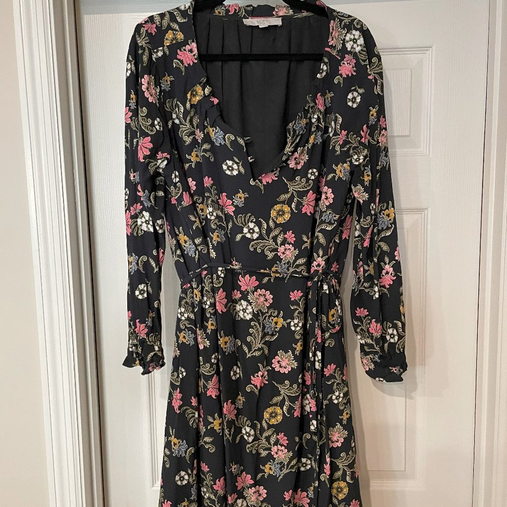 Loft PLUS Floral Long Sleeve Drawstring Waist Dress - Size 16